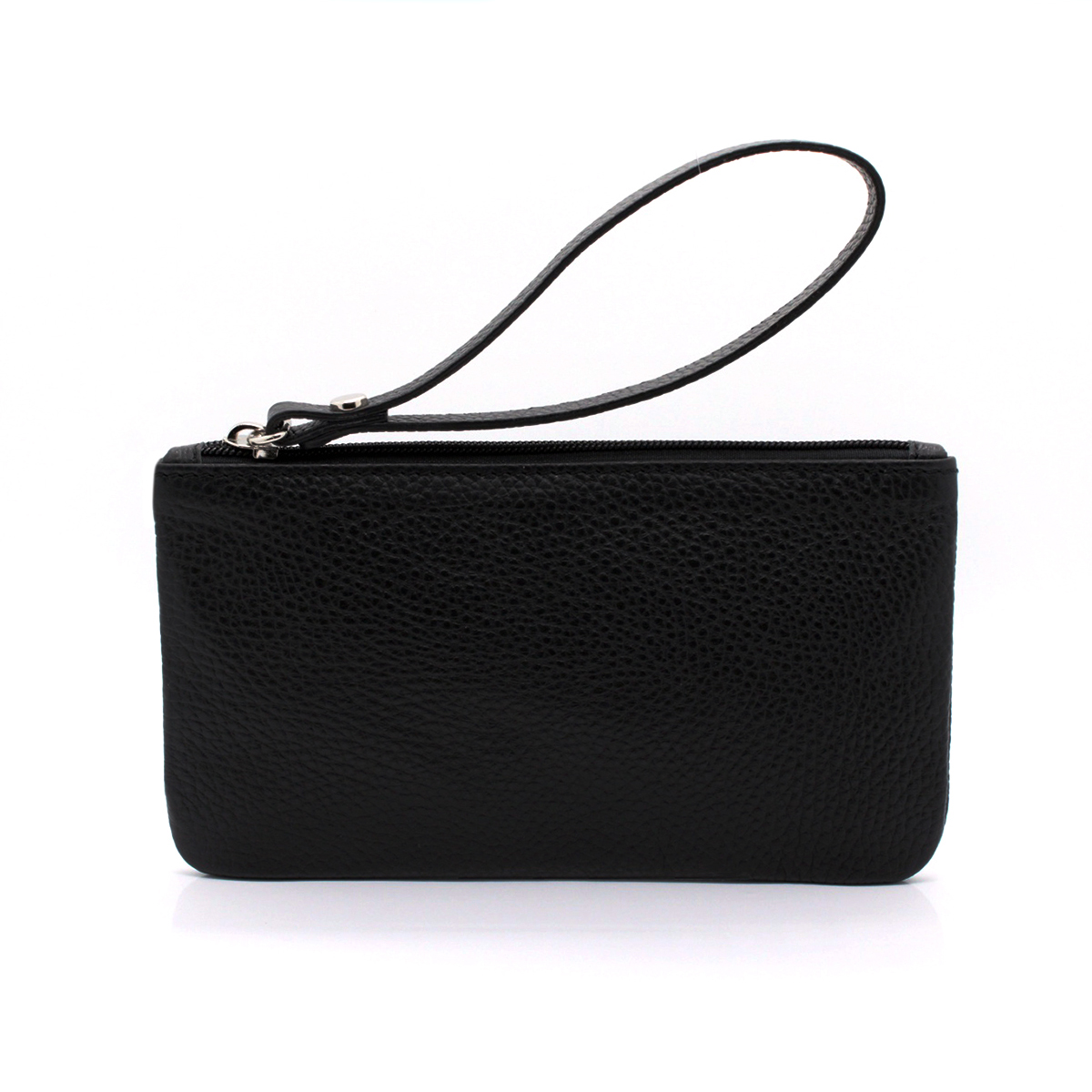 Pochette Unisex in Vera Pelle Nera Borsello con Manico da Polso